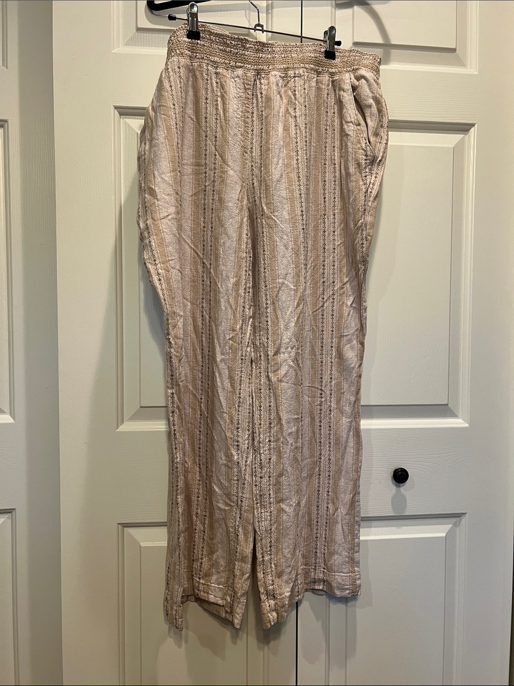 Briggs Linen Cream-Striped Wide Leg Pants